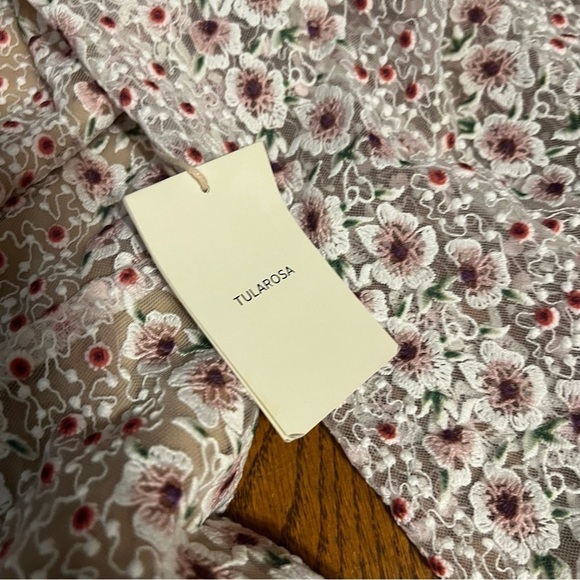 NEW Tularosa Tess Floral Embroidered Ruffle Puff Sleeve Mini Dress Sz L - Picture 10 of 16